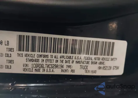2012 Ram 1500 Slt z USA, uszkodzony, nr VIN 1C6RD6LT0CS290194